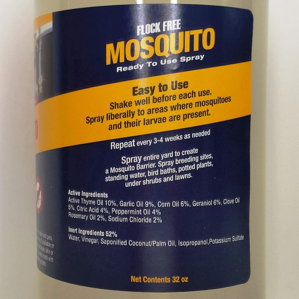 Flock Free Natural Mosquito Control Ready to Use Spray, Repels Mosquitoes, Ticks, Fleas, Flies, Gnats, and Chiggers Away (32 oz Ready to use)