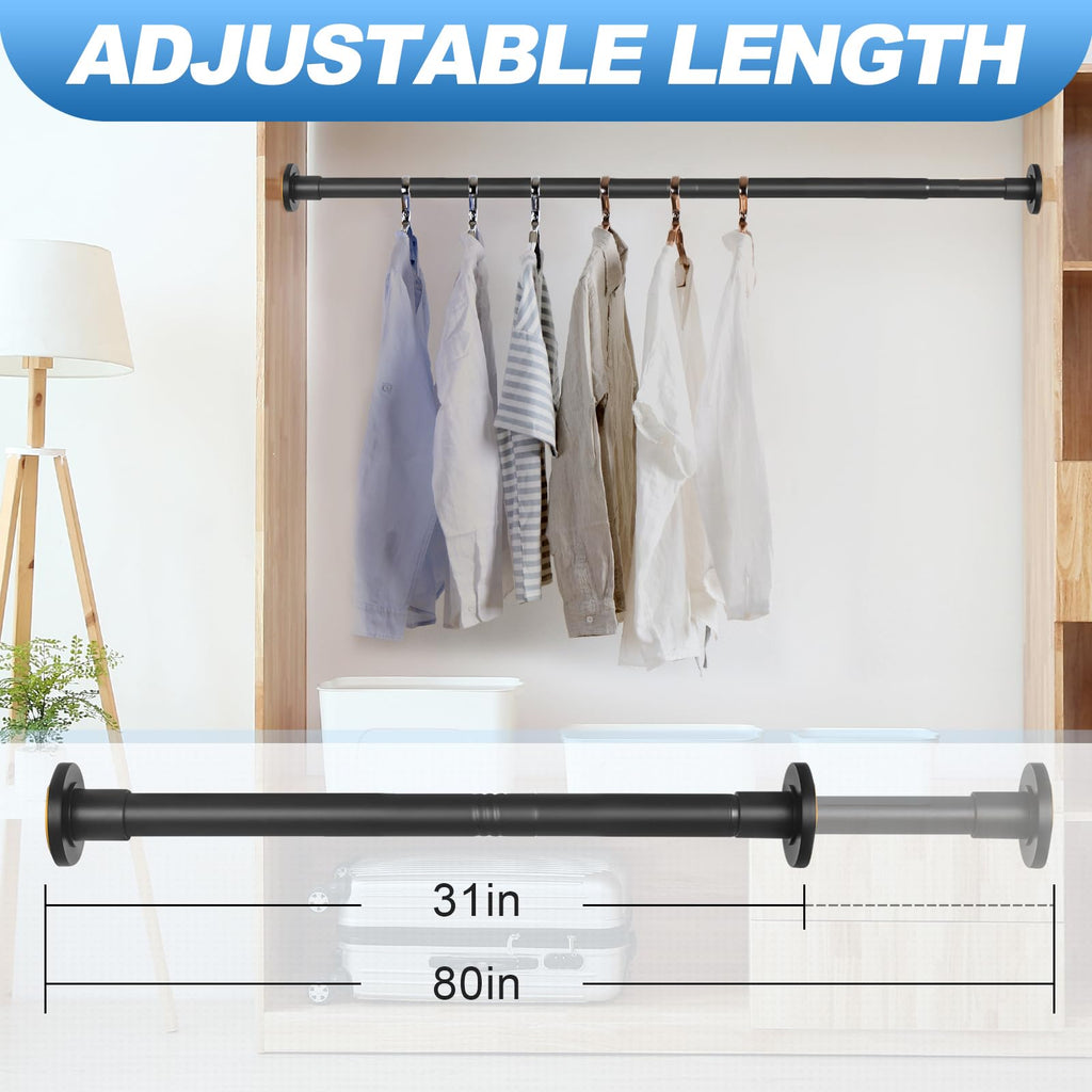 CorkLatta Black Shower Curtain Rod 31 to 80 Inch,1 Inch Diameter Adjustable Spring Tension Stainless Steel Telescoping Rod,Easy Install,No Rust