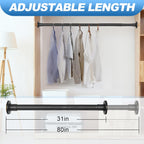 CorkLatta Black Shower Curtain Rod 31 to 80 Inch,1 Inch Diameter Adjustable Spring Tension Stainless Steel Telescoping Rod,Easy Install,No Rust