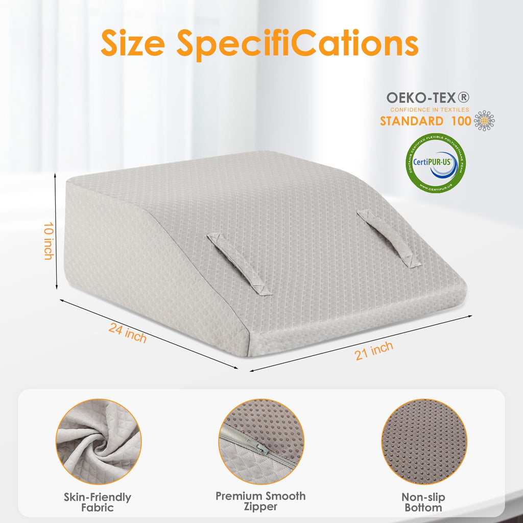 Ruqmuis Leg Elevation Pillow for After Surgery, 10inch Foam Leg Elevating Pillow for Swelling and Blood Circulation, Leg Wedge Pillow for Sleeping, Knee Pillow for Knee Hip Ankle Pain Relief, Grey