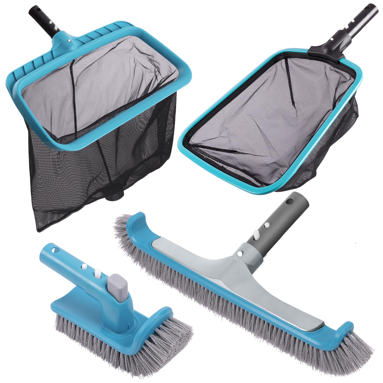 Sepetrel Deluxe Swimming Pool Cleaning Kit Including 2 Brush Heads, 2 Pool Skimmer Nets(NO Pole)