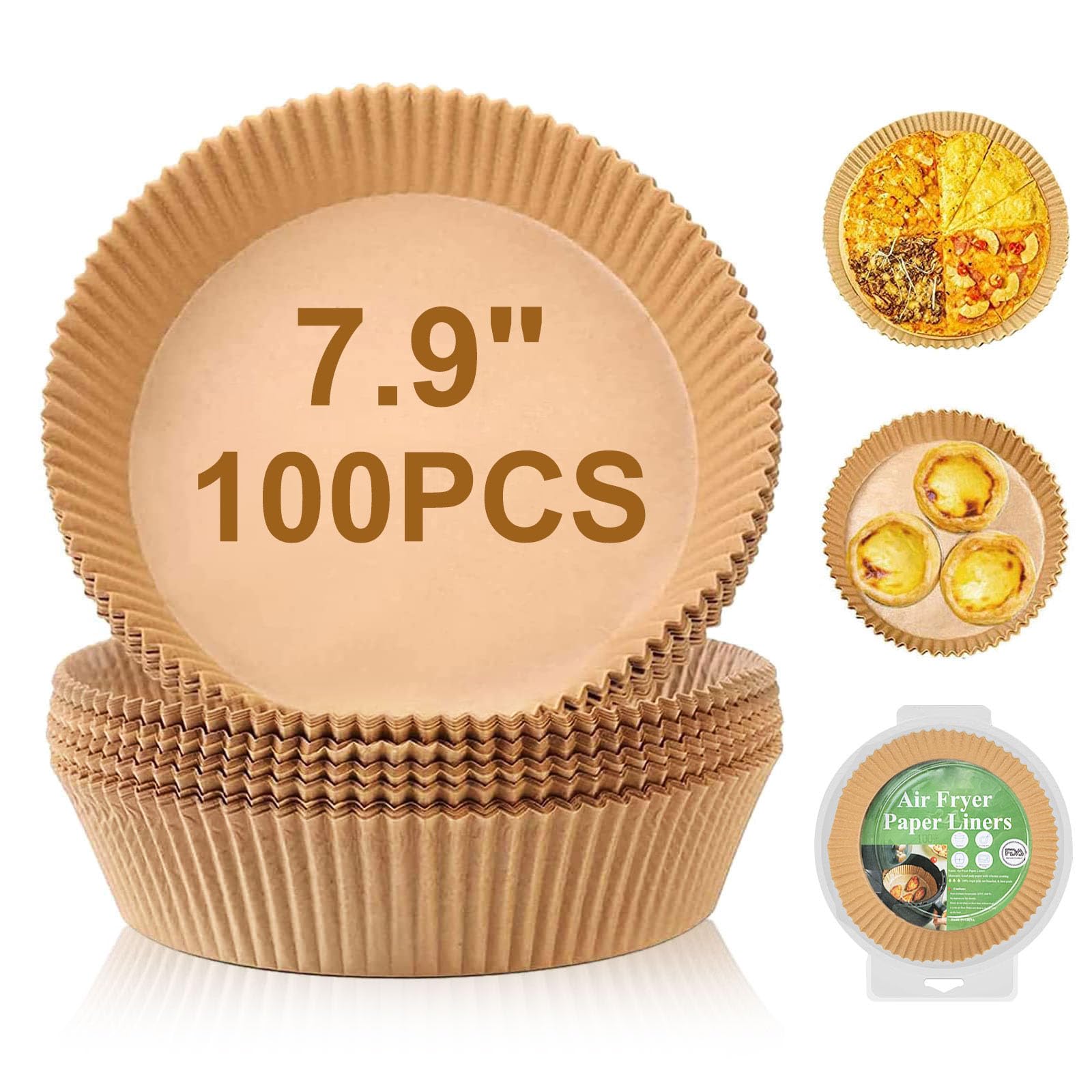 Air Fryer Disposable Paper Liner, 100PCS 7.9 Inch Air Fryer Liners Round, Parchment Paper Non-stick Oil-proof Water-proof