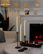 Homemory Waxy Flameless Taper Candles with Remote Timer Dimmer, LED Candlesticks Flickering, Battery Operated Window Candles, 9.6 Inches for Christmas Wedding Celebration Decor, Ivory, 6 Pcs