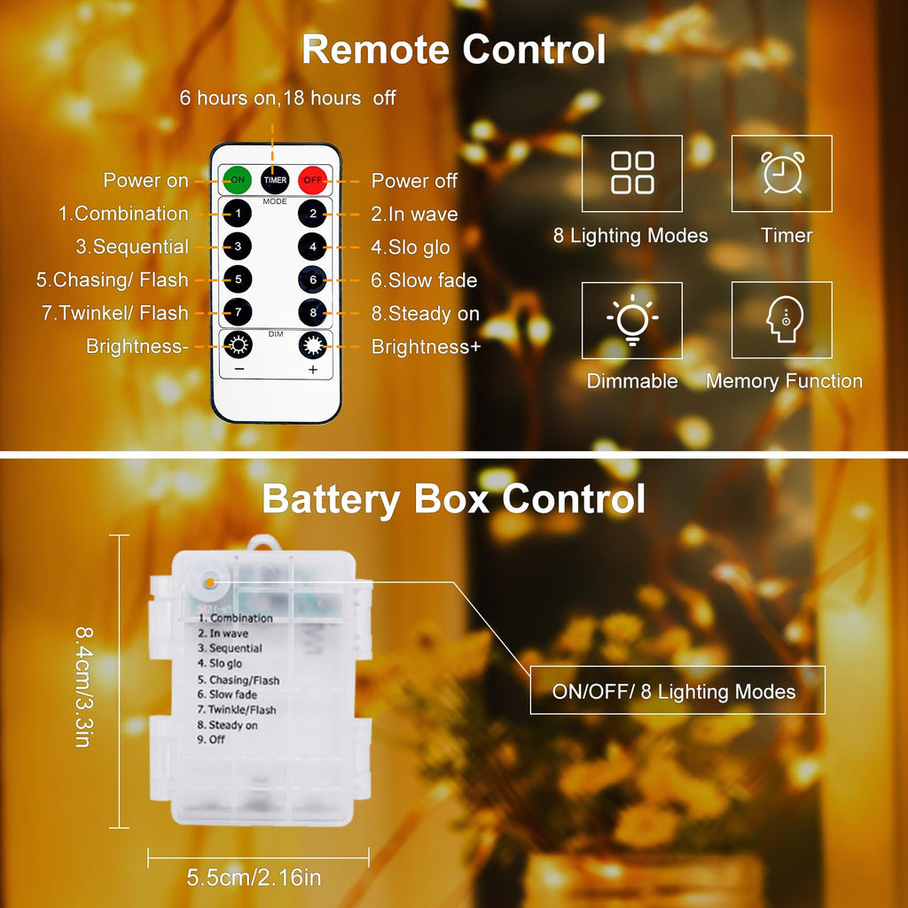 3 Pack 33FT 100 LED Fairy Lights Battery Operated with Remote and Timer, IP65 Waterproof Battery String Lights Outdoor Indoor, 8 Modes Copper Wire Twinkle Lights for Bedroom Christmas Garden Decor
