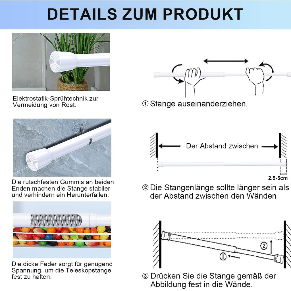 AIZESI 2pcs Spring Tension Rods Adjustable 26 to 39 inch Small Tension Curtain Rod No Drilling Expandable Spring Loaded Curtain Rod,Suitable for Doors and Windows 28 to 36 inch, White