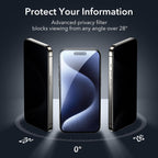 ESR 3 Pack for iPhone 15 Pro Max Privacy Screen Protector, Anti-spy Tempered-Glass Privacy Screen Protector, Micro-curved Edges, Case Friendly