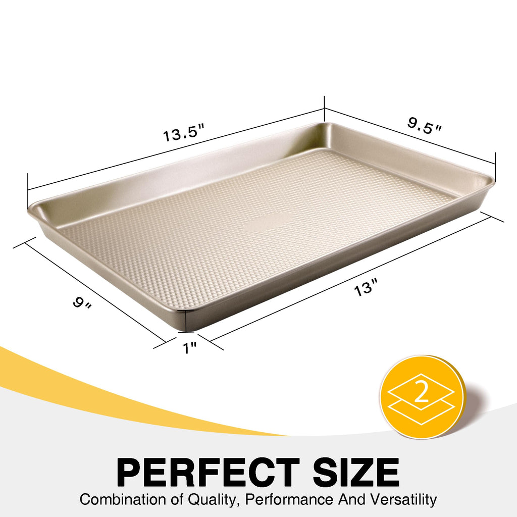 HONGBAKE 2 Pack Quarter Sheet Pans for Baking Nonstick, Commercial Cookie Sheet for Baking with Diamond Texture Surface, 57% Thicker Carbon Steel 9 x 13 Baking pan