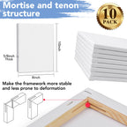ESRICH Stretched Canvases for Painting 8x10, 10 Pack 8x10 Canvas Value Pack,Primed Acid-Free Cotton Blank Canvas, Paint Canvases for Oil & Acrylic Paint.