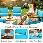 NettyPro Patio Cushion Covers Replacement Set 4 Water Repellent UV Resistant Outdoor Chair Seat Cushion Slipcover with Zipper and Tie, 22 x 20 x 4 Inch, Peacock Blue