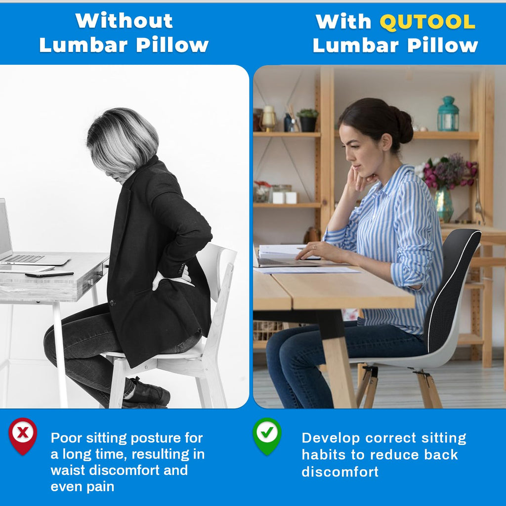 Elegant Lumbar Support Pillow for Office Chair - Ergonomic Back Support with Breathable 3D Mesh Cover, Ideal Gifts for Women,Birthdays & Holidays, Well-Suited for Office Chairs, Gaming Chairs (Black)