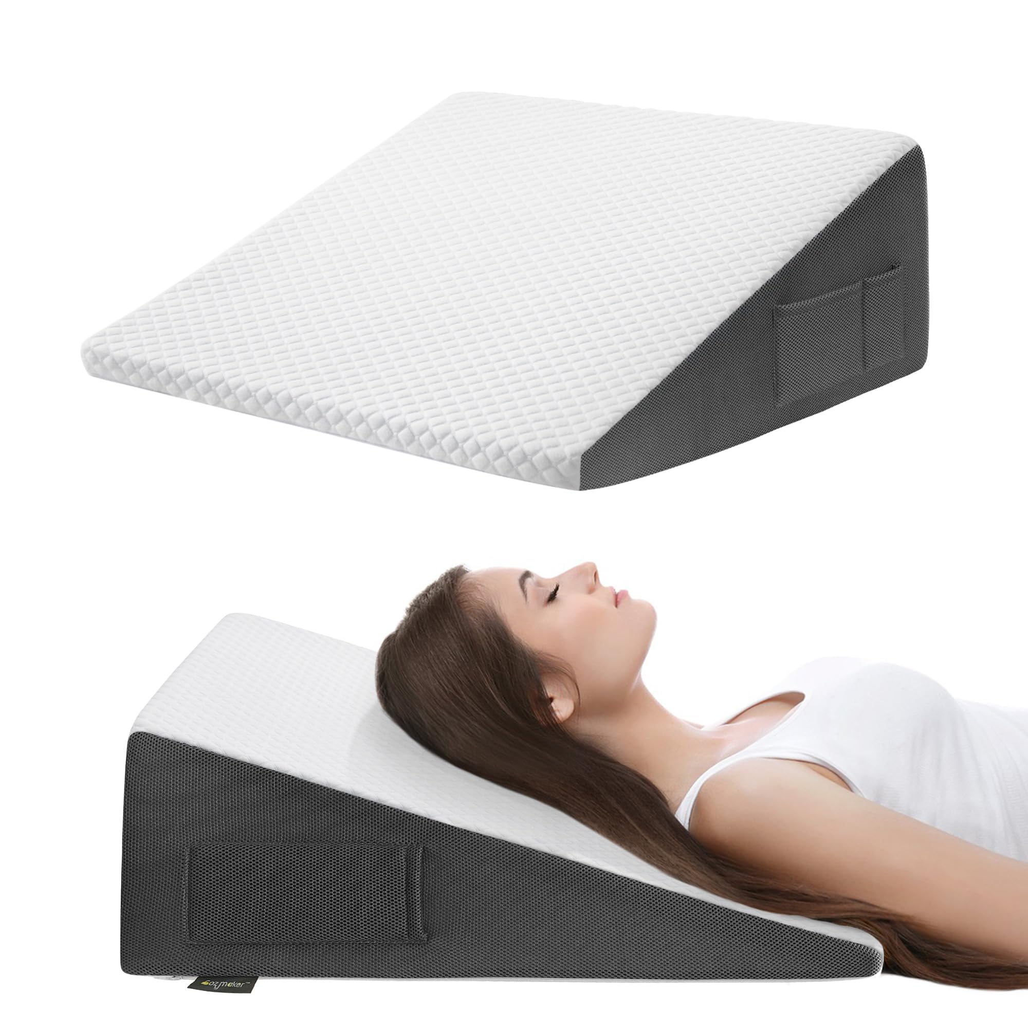 Cozymaker 10" Bed Wedge Pillow for Sleeping After Surgery, Back Support, Leg Elevation, Gerd Acid Reflux, Neck Pain, Snoring, Cooling Memory Foam Triangle Incline Wedge