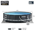 Intex Ultra XTR Frame 14' x 42" Round Above Ground Outdoor Swimming Pool Set with Sand Filter Pump, Ladder, Ground Cloth, and Pool Cover