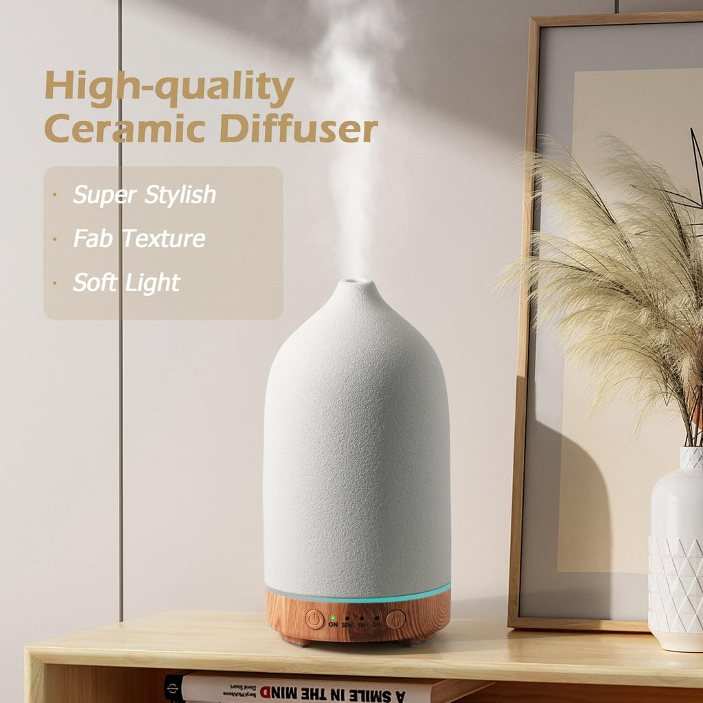 Diffuserlove Ceramic Diffuser Essential Oil Diffusers Aromatherapy Essential Oil Diffuser for Room Air Diffuser for Home Bedroom Stone Diffuser Yellow Wood Pattern Base