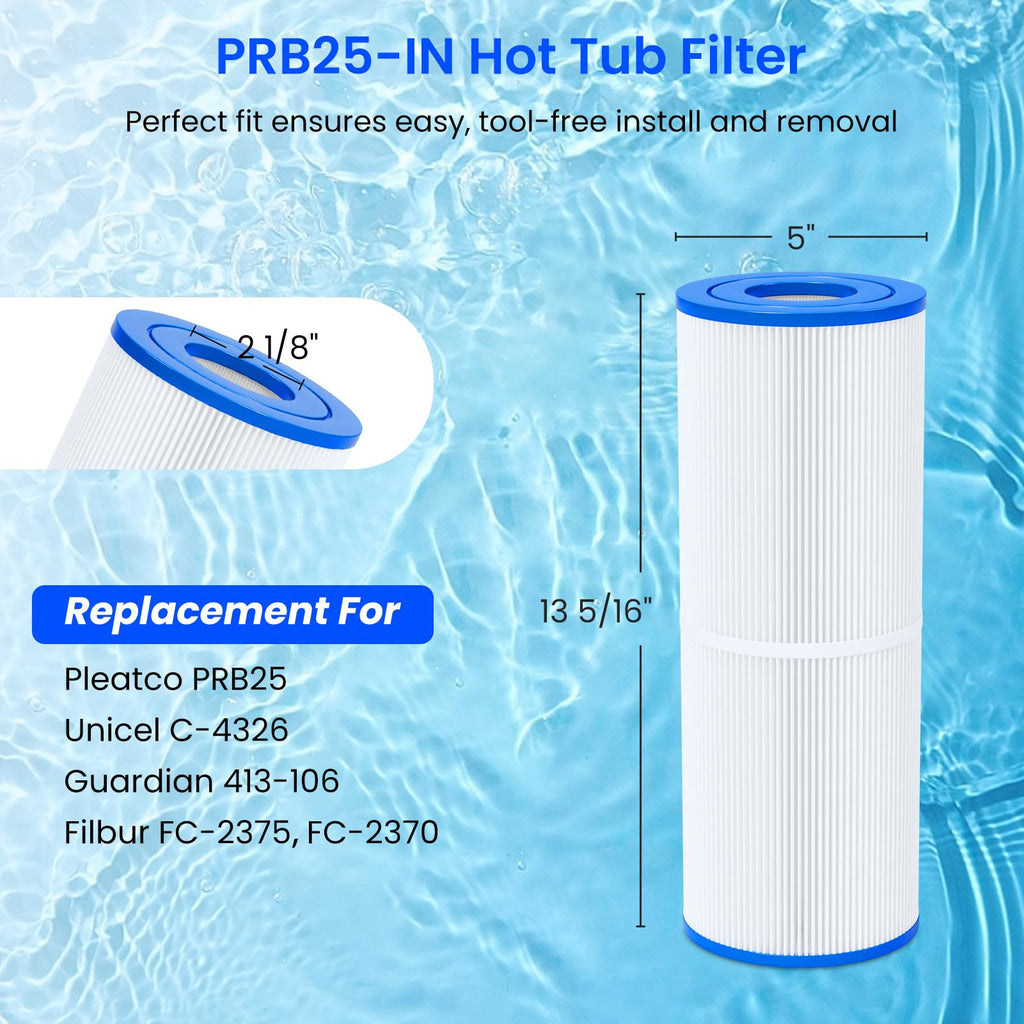 Future Way PRB25-IN Hot Tub Filter Replacement for Pleatco PRB25, Unicel C-4326, Guardian 413-106, Filbur FC-2375/FC-2370, 5X13 Drop in Spa Filter, 25 sq.ft, 2 Pack
