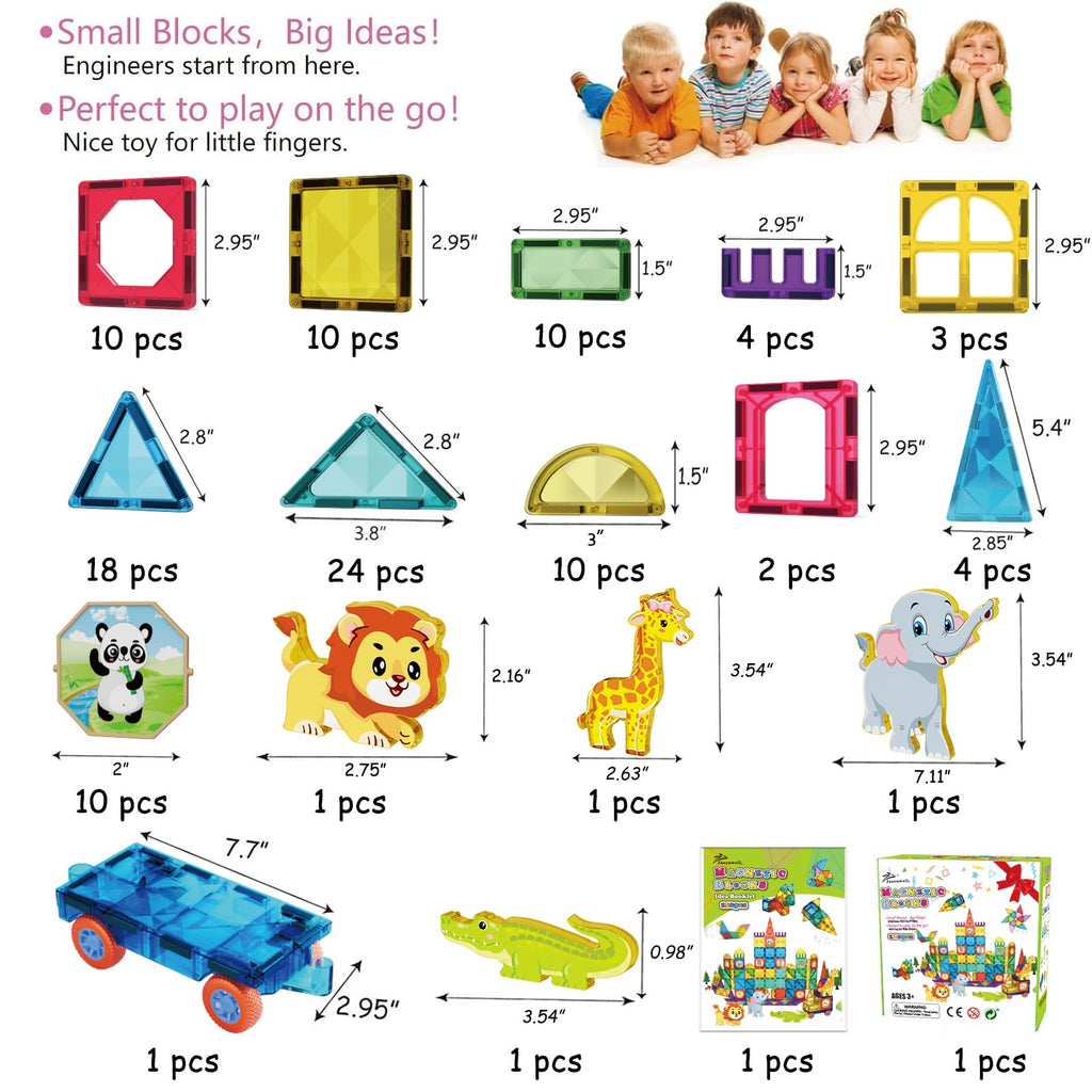 Jasonwell Magnetic Tiles Kids Magnetic Blocks Building Sets 3D Magnet Tile Building Toy Construction Educational STEM Toys Christmas Birthday Gifts for Toddlers Boys Girls 3 4 5 6 7 8 9 10 + Year Old