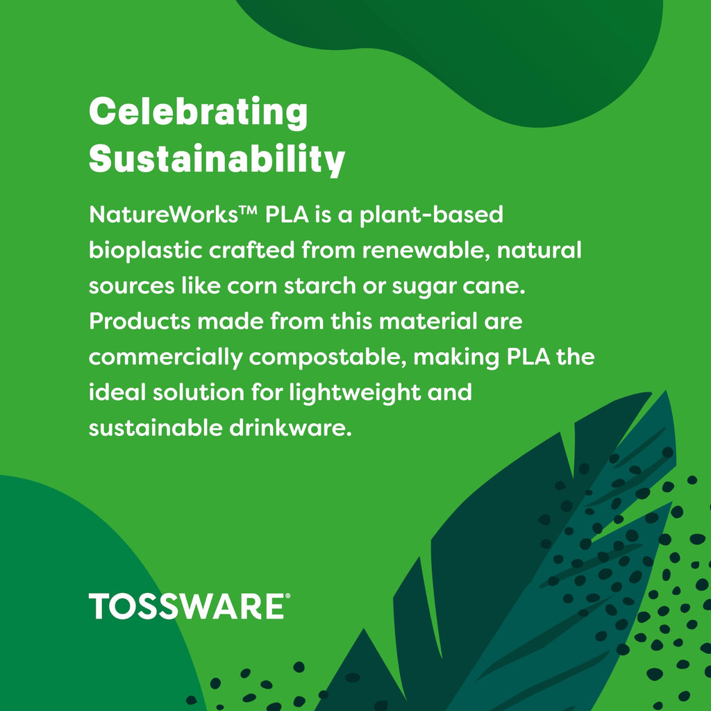 TOSSWARE NATURAL Arc - Plant Based Cups 12 oz - Plastic Alternative Cups for Parties, Bachelorettes, Weddings - Recyclable Clear Cold Cups - Set of 1000, 12oz