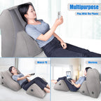SAHEYER Inflatable Bed Wedge Pillow Set, 2 PCS Post Surgery Support Pillow for Back, Knees, Leg Pain Relief, Adjustable Sitting Pillows for Anti Snoring, Heartburn, GERD Sleeping (Gray)