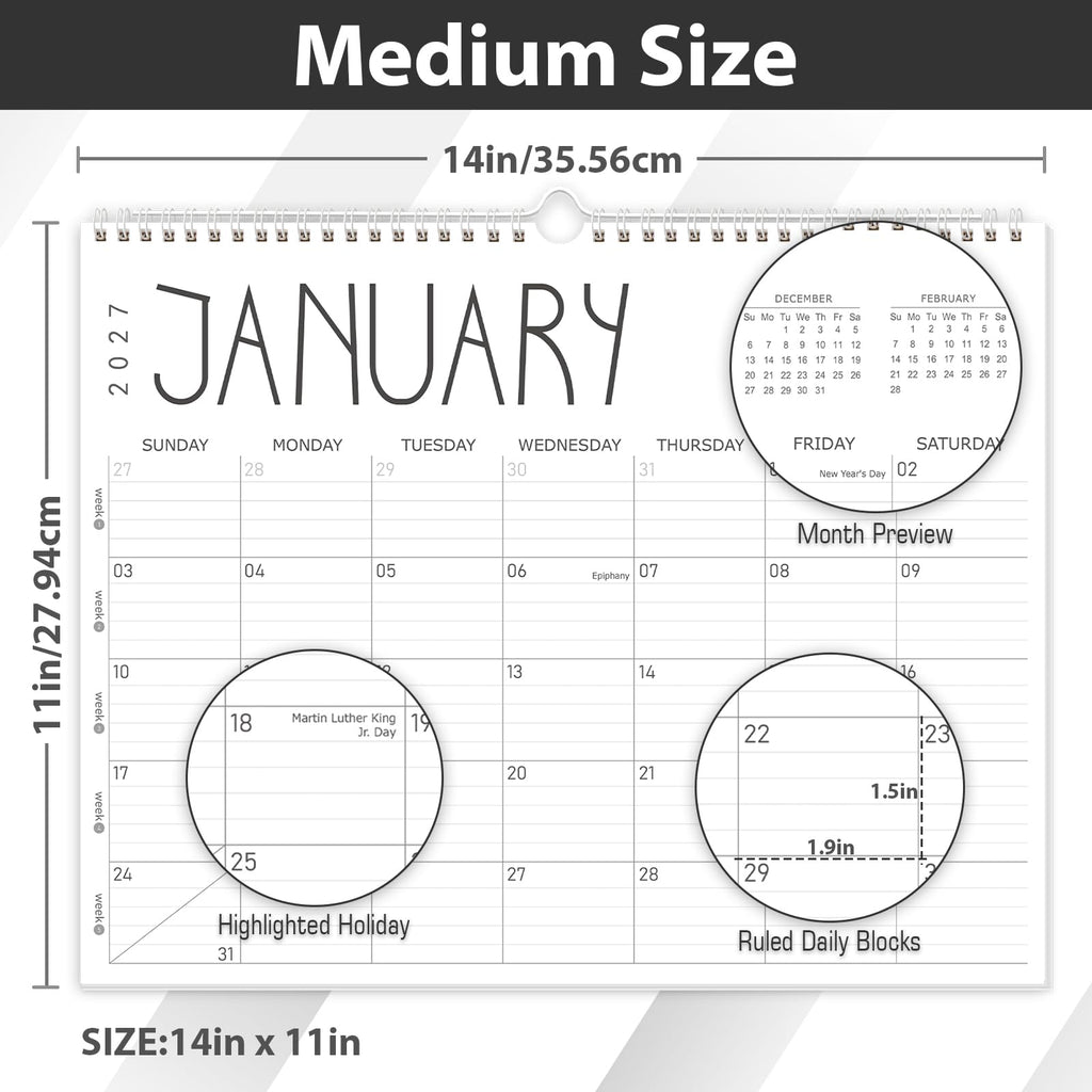 Wall Calendar 2026, 2026-2027 Calendar Wall from Jun. 2026 to May 2027, 14" X 11" Paper Monthly Planner Wall Hanging Calendar with Thick Paper for Office Home Planning & Organizing