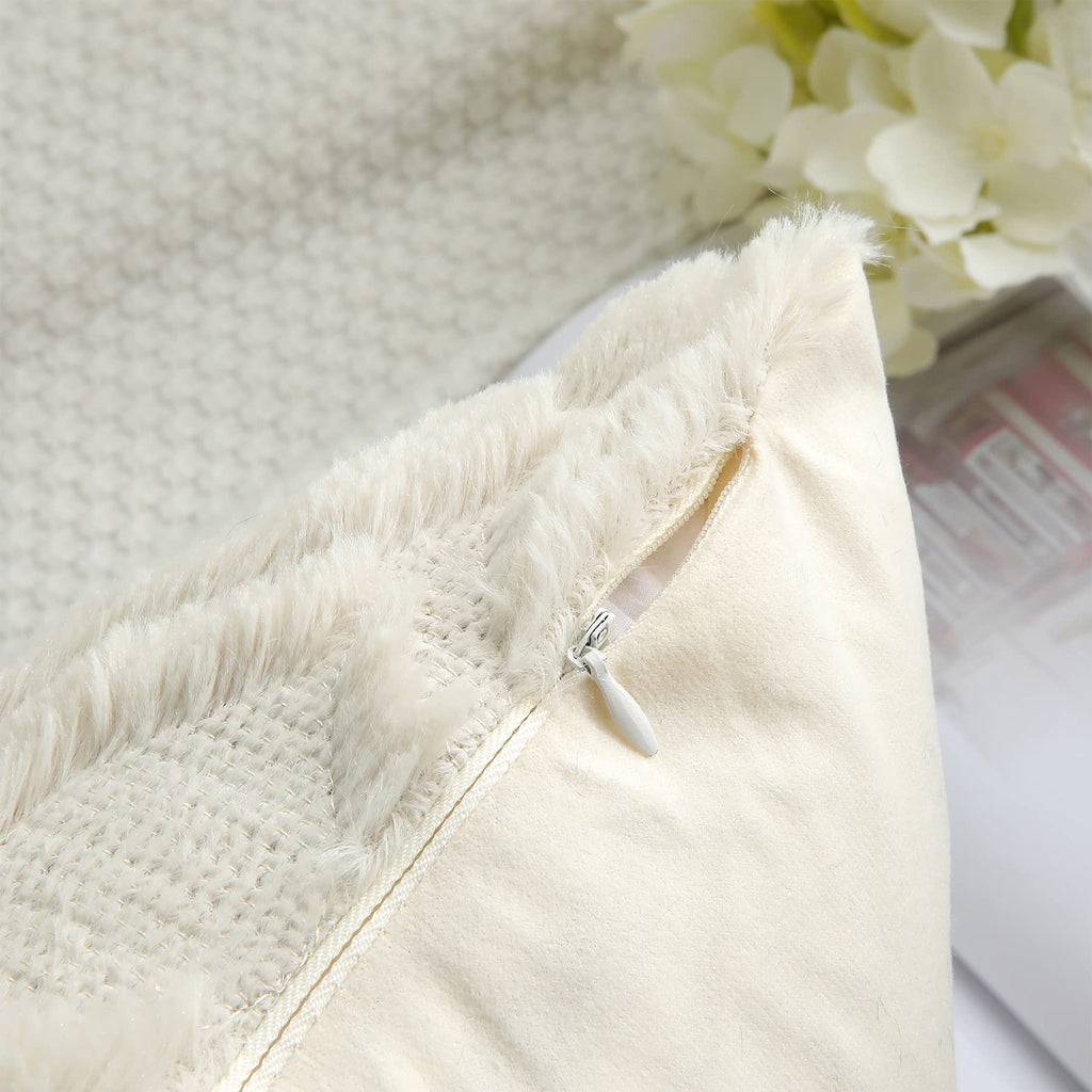decorUhome Christmas Decorative Throw Pillow Covers 24x24, Soft Plush Faux Wool Couch Pillow Covers for Home, Set of 2, Beige