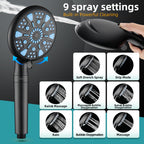 Cobbe 12 Inch All Metal 3-Way Rain Shower Head, High Pressure Shower Head, Dual Shower Heads with Handheld Spray Combo - Upgrade Extension Arm Height Adjustable - 9 Spray Filtered Shower Head, Black