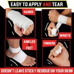 White Athletic Tape Extremely Strong: 8 Rolls + 2 Finger Tape. Easy to Apply & No Sticky Residue. Sports Tape for Boxing, Football, BJJ, Climbing. Enhance Wrist, Ankle & Hand Protection Now