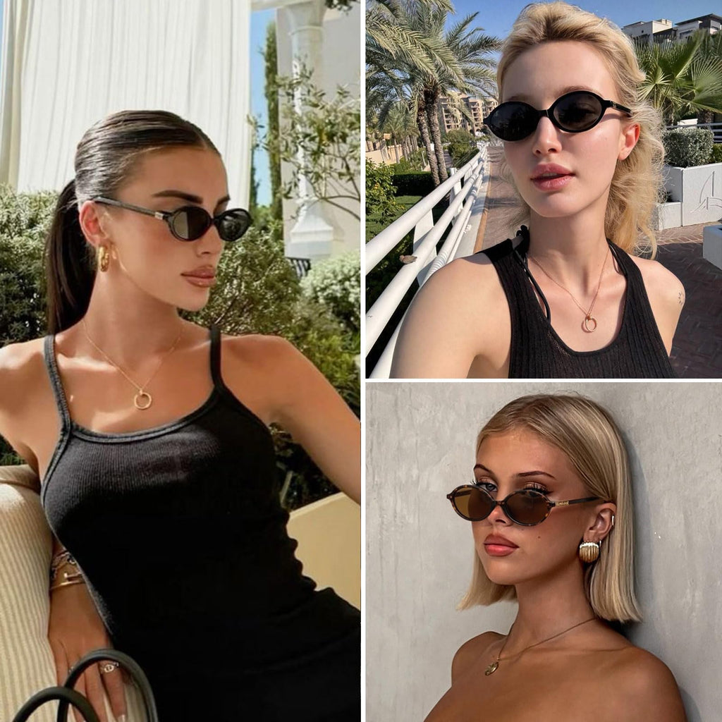 Retro Oval Sunglasses for Women Vintage 90s Y2K Trendy Designer Sun Glasses 2Pack