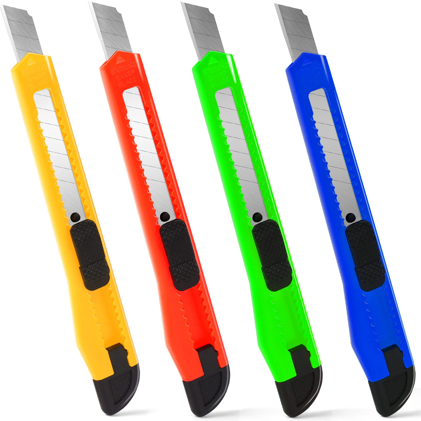 4 Pack Box Cutter, 9mm Snap-off Utility Knife, Box Cutter Retractable for Opening Packages Cartons, Box Opener, Disposable Razor Knife Exacto Knife Perfect for Office and Home use