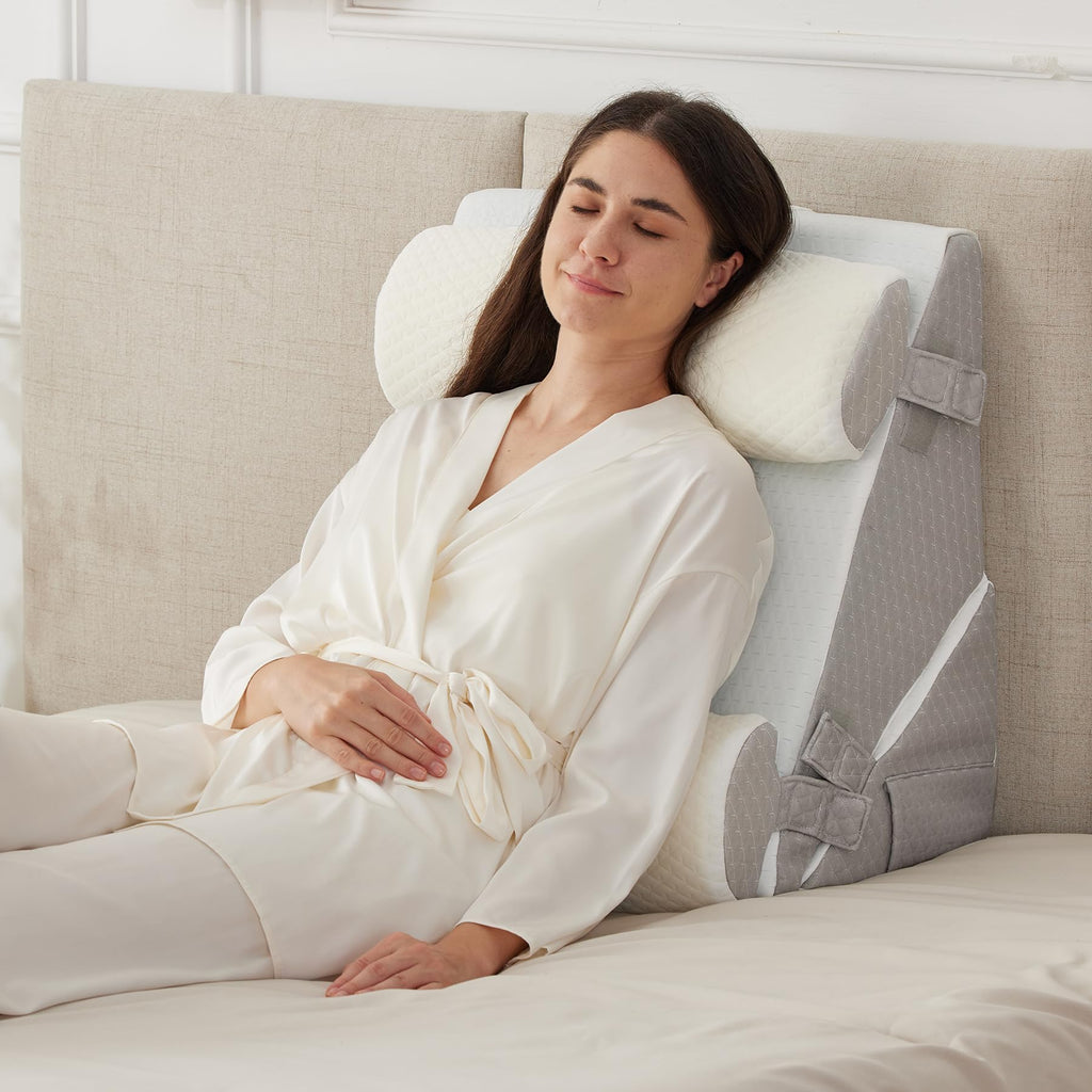 Ruqmuis 4PCS Wedge Pillow Set for After Surgery, Wedge Pillow Headboard, Adjustable 9&12 Inch Sleeping Wedge, Acid Reflux, Orthopedic Pillow Wedge for Back Pain Relief, Gerd, White/Grey