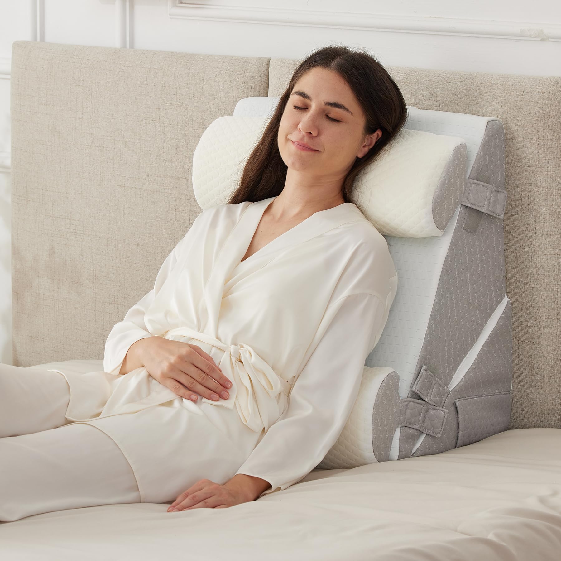 Ruqmuis 4PCS Wedge Pillow Set for After Surgery, Wedge Pillow Headboard, Adjustable 9&12 Inch Sleeping Wedge, Acid Reflux, Orthopedic Pillow Wedge for Back Pain Relief, Gerd, White/Grey