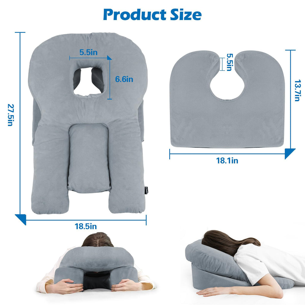 HOMCA Face Down Pillow After Eye Surgery - Home Massage Pillow Face Down for Bed Stomach Sleeping Pillow, BBL Pillow After Surgery with CertiPUR-US Certified Shredded Memory Foam