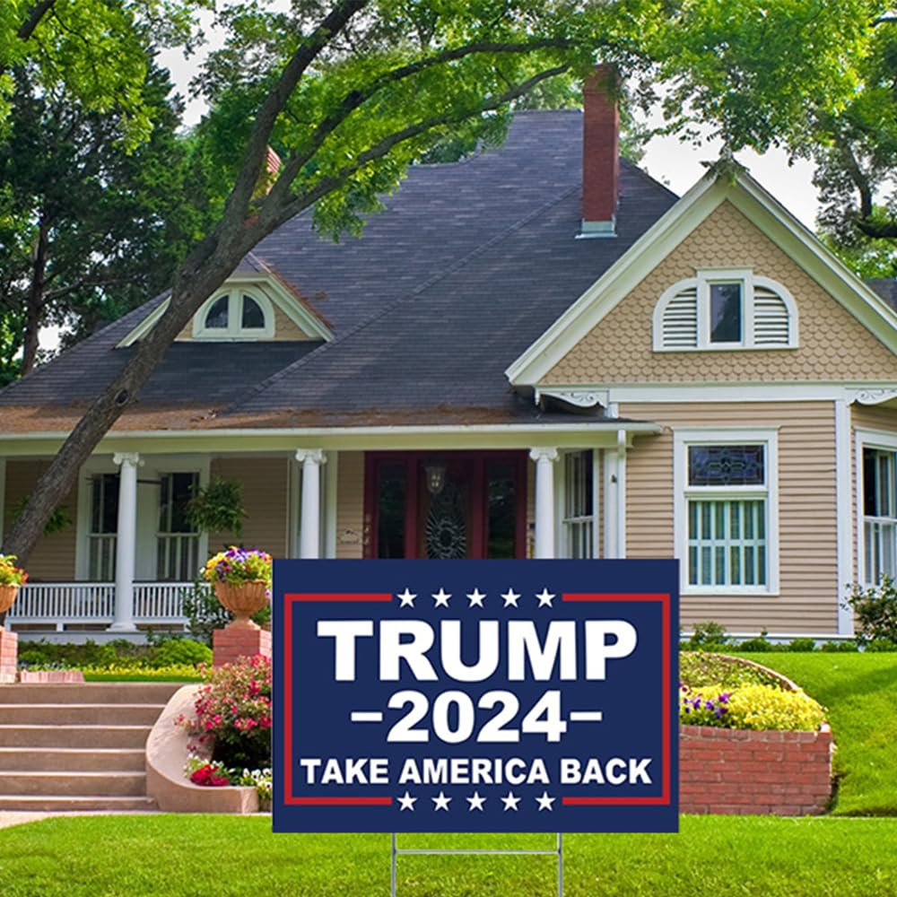 Trump 2024 Yard Sign with H-Stakes - Double Sided 18x12 Inch Trump Take America Back Signs, Placard Voted for Trump Lawn Signs Triggering Signs Rally Decoration Outdoor Lawn Yard Signs