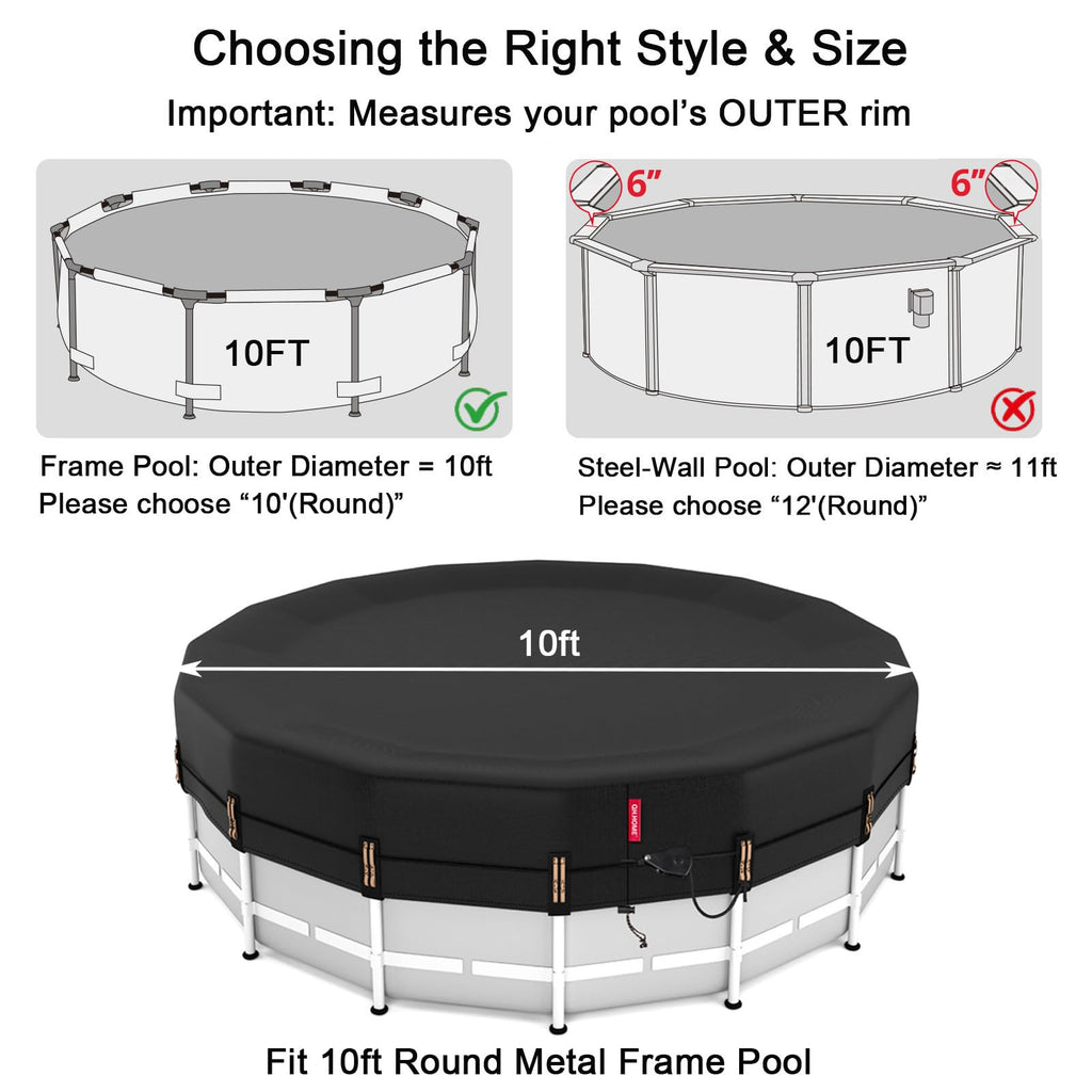 QH.HOME 10ft Round Pool Cover,[Ultimate Windproof & Tear-Resistant Fabric],Snug Fit with Patented Ratchet & Weight Rings,Solar Cover for Above Ground Pools, Blocks Leaves &Waterproof