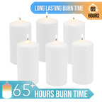 Stonebriar 6 Count Tall 3 x 6 Inch 65 Hour Long Burning Unscented White Wax Pillar Candles