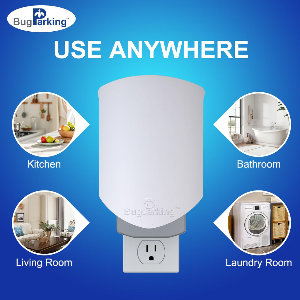 Bug Parking Flying Insect Trap, Plug-in UV Light for Gnats, Fruit Flies and Houseflies, Silent Sticky Catcher for Indoor Use, 1 Device & 5 Refills