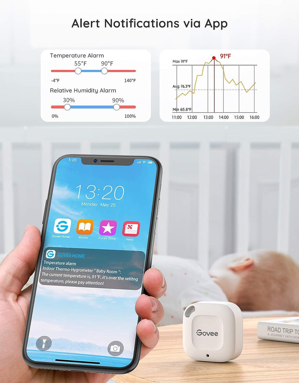 Govee Bluetooth Hygrometer Thermometer, Wireless Thermometer, Mini Humidity Sensor with Notification Alert, Data Storage and Export, 262 Feet Connecting Range, 3 Pack