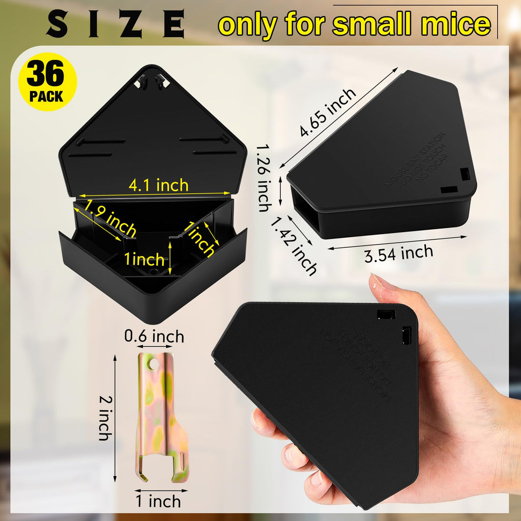 Qualirey 36 Pcs Mice Station with Keys Mouse Bait Stations Waterproof Mice Stations Outdoor Mice Traps Bait Boxes for Mice Indoor Outdoor, Bait Not Included, Suitable for Small Mice (Black)