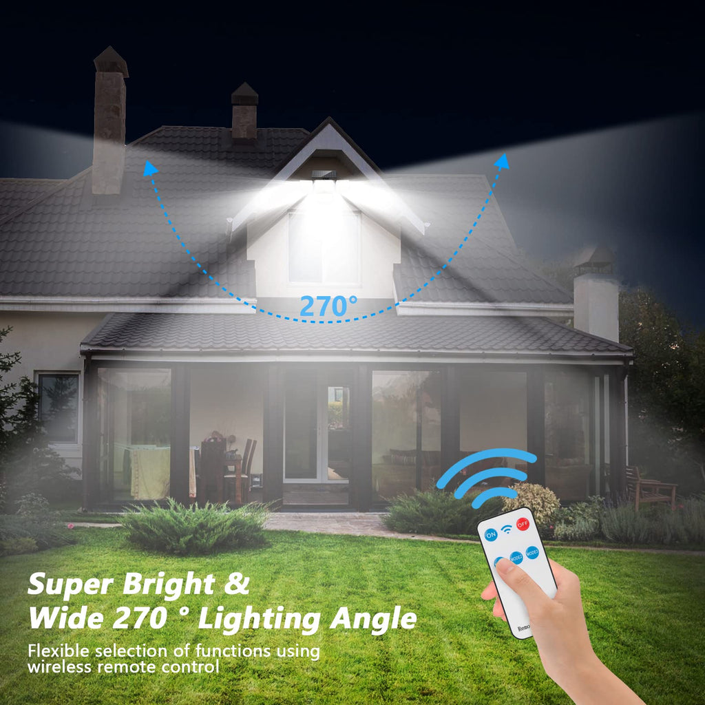 Mokot Solar Lights Outdoor, 288 LED 2800LM Solar Motion Sensor Outdoor Lights with Remote Control, 4 Heads lP65 Waterproof Solar Flood Security Lights for Outside Patio Wall -2PACK
