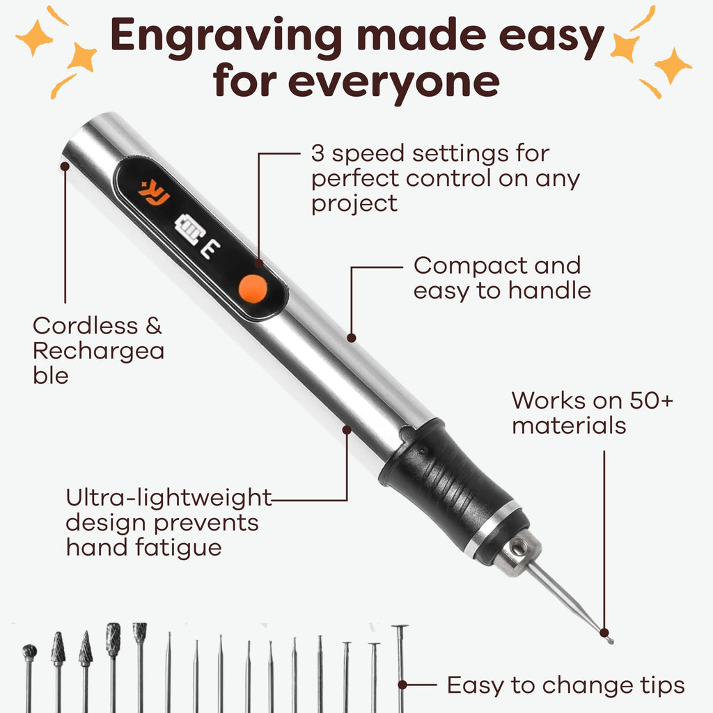 Resparked Customizer Engraving Pen (Formerly Culiau): Ultimate Cordless Portable Tool for Artists & DIYers - Engrave 50+ Surfaces - Beginner Friendly - Rechargeable - Free 30 Bits & Mastery Guide