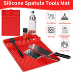 Griddle Mat Barbeque Grill Accessories Tools for Blackstone, Side Shelf Mat Grill Pad for Outdoor Grill Kitchen Counter Spatula Silicone Mat with Drip Pad for Kitchen, Cooking, Countertop (Red)