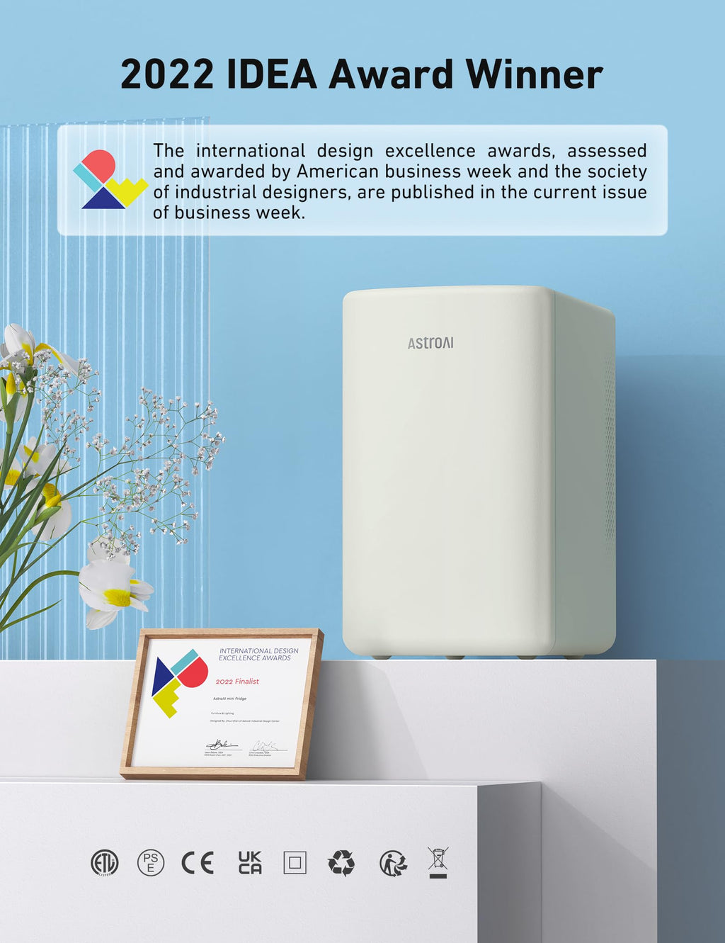 AstroAI Mini Fridge 2.0 Gen, 6 Liter/8 Cans Makeup Skincare Fridge 110V AC/ 12V DC Portable Thermoelectric Cooler and Warmer Little Tiny Fridge for Bedroom, Cosmetics, Christmas (Beige)