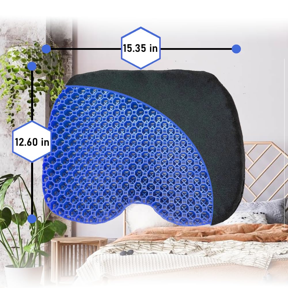 ComforTec Blue Gel Seat Cushion - Honeycomb Cooling Seat Cushion Back Support, Pressure Relief & Long Sitting - Non-Slip Chair Cushion Traveling, Wheelchair, Car Seat, Office & Gaming Chair (Blue)
