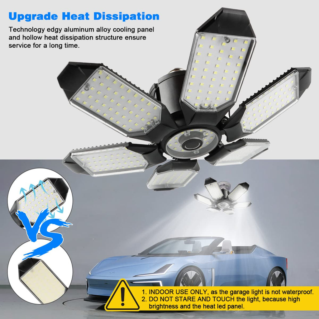 POLARPRA LED Garage Light - 160W LED Garage Ceiling Lights 16000LM Super Bright Garage Lighting with 6 Deformable Panels E26/E27 Screw in Led Shop Lights for Basement Workshop Warehouse Attic