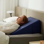 Bedluxe Wedge Pillow for Sleeping, 10 inch Elevated Support Bed Wedge Pillow, Breathable Triangle Pillow Wedge with Cooling Memory Foam Top - Removable Washable Cover, Navy