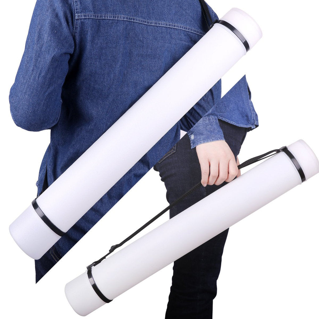 TRANSON Durable Poster Storage Tube with Straps 24"-40" Extendable for Blueprints, Artwork, Maps, Posters Color White