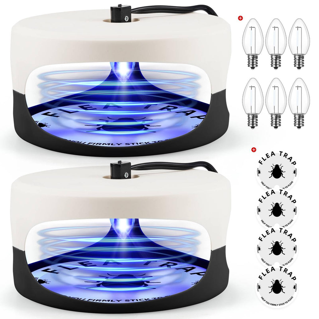 2 Pcs UV Flea Traps for Inside Your Home with 4 Sticky Discs & 6 UV LED Bulbs & 2 Upgraded Wires, Professional Indoor Flea Control for House, Safe Flea Killer Light for Pet & Kid, Non Toxic & Odorless