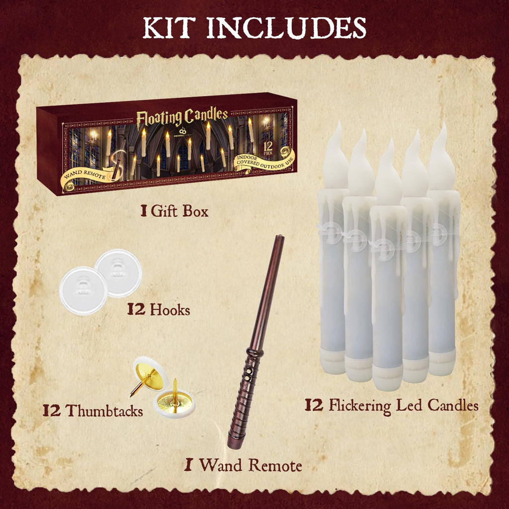 ORIENTAL CHERRY Halloween Decorations - Floating Candles with Wand - 12 Pcs Magic Flickering Warm Light Flameless Floating LED Candle Decor for Indoor Home Room Classroom Bedroom Party
