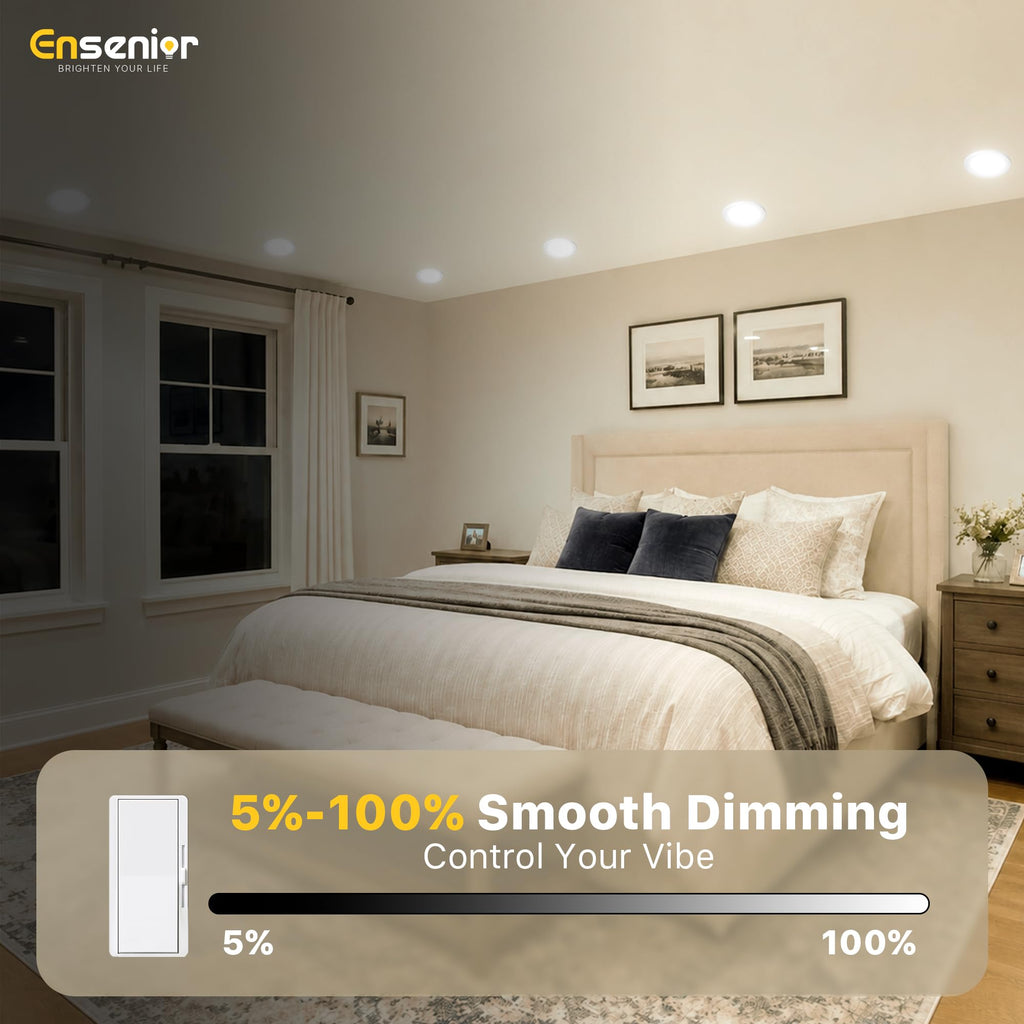 Ensenior 12 Pack 4 Inch LED Recessed Ceiling Light, Dimmable, 2700K-5000K 5CCT, 750LM 9W 120V, High Brightness Canless Wafer Downlight - ETL&FCC&IC