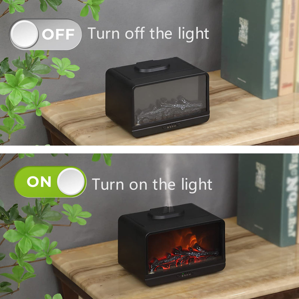 MAXWINER Dynamic Flame Fireplace Essential Oil Diffuser 300ml Aromatherapy Diffuser Ultrasonic Cool Mist Humidifier with Multiple Mist Mode, Timer and Waterless Auto Off for Home Room Office