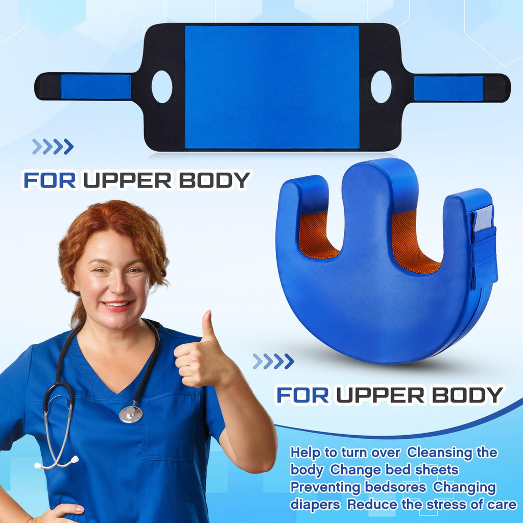 TrelaCo 2 Pcs Bedridden Patient Turning Device Set, Including 1 Turning Pillow and 1 Turning Belt, Prevent Muscle Atrophy for Elderly Seniors Disability Prevention Bed Sore Aid Care(Blue)