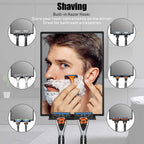 Shower Mirror for Shaving & Washing Your Face with a Squeegee - Built-in Two Razor Holder, 360°Rotation Adjustable Shaving Bathroom Mirror - Easy Install, Home Shower Accessory(Not Fogless)